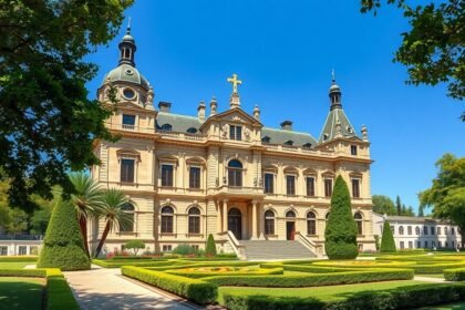 A Püspöki Palota impozáns építészete Edéában, Kamerunban