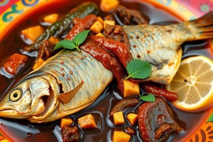Mbongo Tchobi - fekete szószos hal Kamerunból, aromás fűszerekkel.