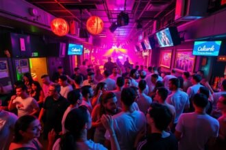 Albufeira buli klubjelenet fénnyel és emberekkel