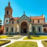 A Szent János evangélista templom Évorában, gyönyörű zöld környezetben.