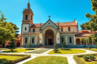 A Szent János evangélista templom Évorában, gyönyörű zöld környezetben.
