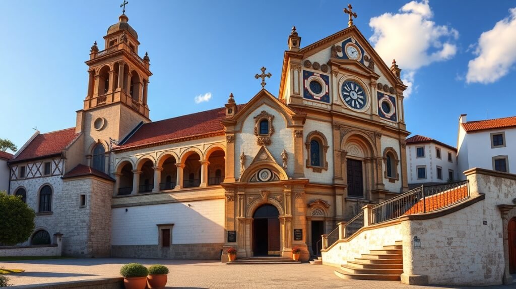 Óbidos Santa Maria templom gyönyörű épülete panorámával