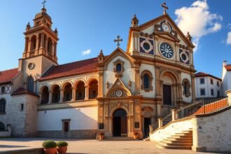 Óbidos Santa Maria templom gyönyörű épülete panorámával
