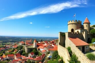 Kilátás a várra és a tájra Óbidosnál