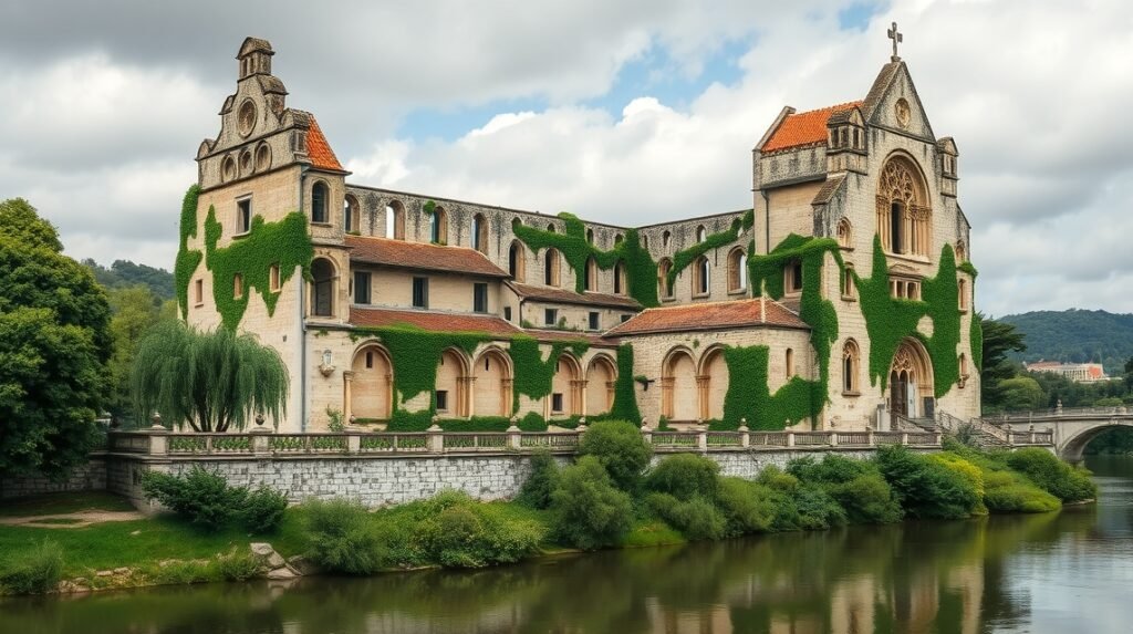 A Santa Clara-a-Velha kolostorrom a Mondego folyó partján, Coimbra városában.