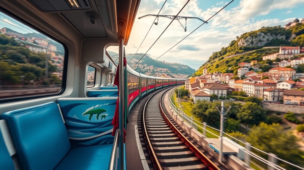 Vonatút Coimbra felé, gyönyörű tájjal Portugáliában