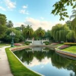 Csodás kilátás az Infante Dom Pedro Park pálmafáival és virágágyásaival