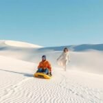 Szánkózás a fehér gipszdűnéken Új-Mexikóban