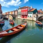 Aveiro gyönyörű csatornái és színes csónakjai Portugáliában.