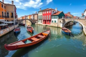 Aveiro gyönyörű csatornái és színes csónakjai Portugáliában.