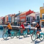 Az ingyenes BUGA kerékpárok használata Aveiróban, Portugáliában.