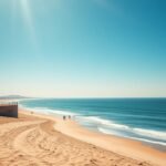 Aveiro Barra tengerpart és világítótorony a homokdűnék mellett