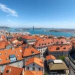 Kilátás a Clérigos-toronyról Portó városára és a Douro-folyóra