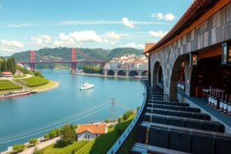 Pincészet és szőlőültetvények a Douro folyónál Vila Nova de Gaia mellett.