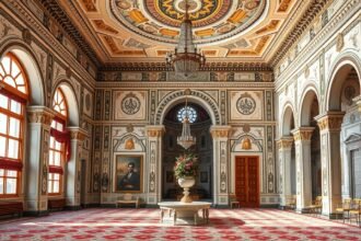 Palácio da Bolsa belső tér, neoklasszikus stílus és csillár