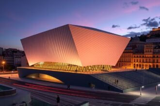 A Casa da Música modern koncertterem Porto városában, lenyűgöző építészettel.