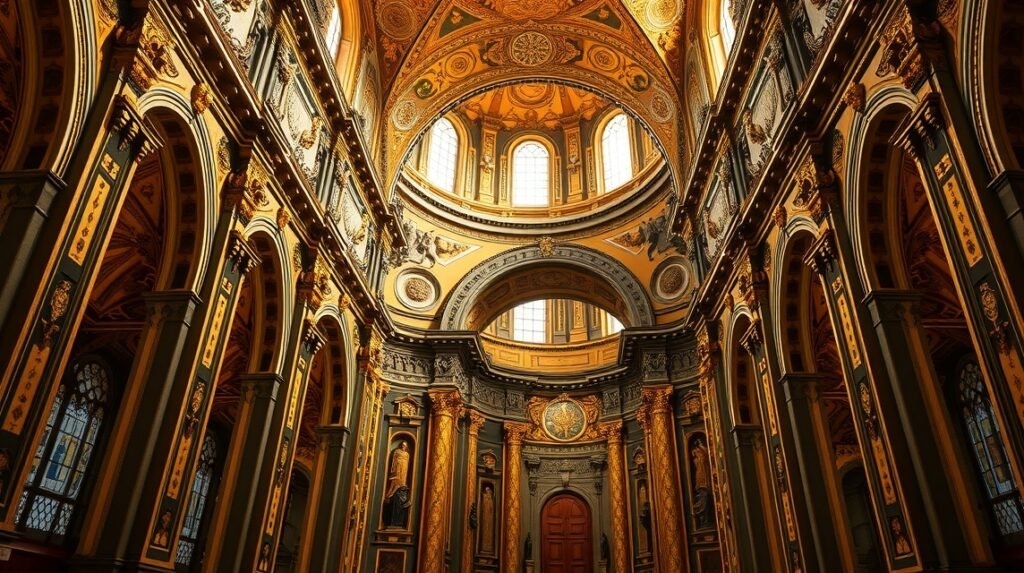 A Szent Ferenc-templom aranyozott belseje Porto városában.