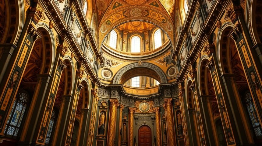 A Szent Ferenc-templom aranyozott belseje Porto városában.