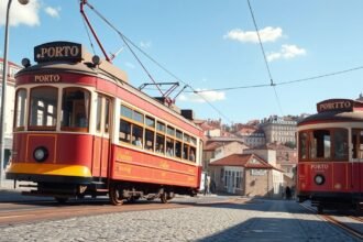 Nosztalgia villamos Portó történelmi utcáján.