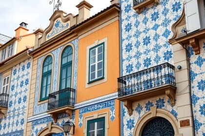 Porto város kék-fehér azulejo csempés épülete