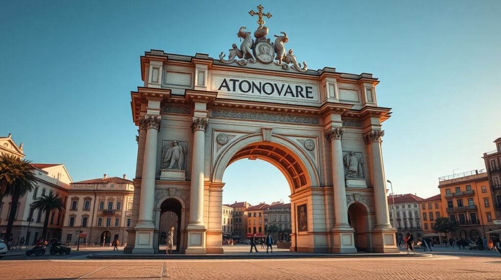 Braga Arco da Porta Nova diadalív a városban, barokk stílusban