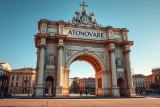 Braga Arco da Porta Nova diadalív a városban, barokk stílusban