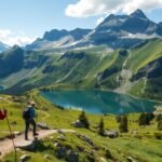 Két túrázó a Retyezát-hegységben, gyönyörű tengerszemekkel és hegyekkel körülvéve.