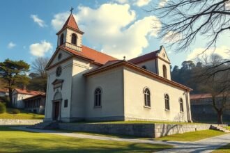 A São Frutuoso kápolna Braga városában, különleges építészeti stílussal.