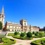 A Tibães kolostor gyönyörű épülete és díszkertje Braga városában.