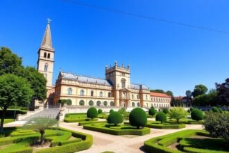 A Tibães kolostor gyönyörű épülete és díszkertje Braga városában.