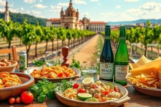 Helyi ételek és Vinho Verde borok Braga gyönyörű szőlőskertjében