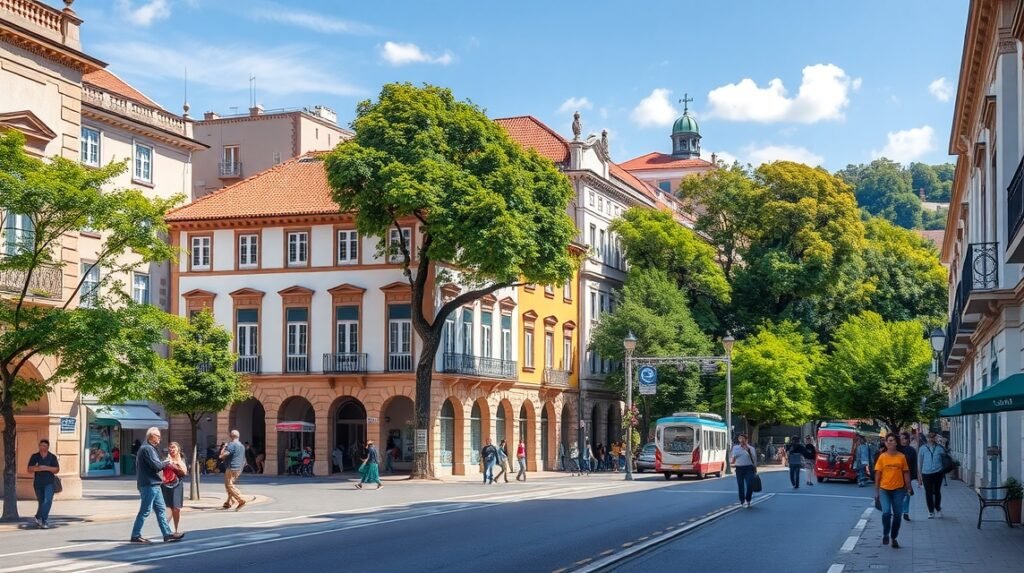 Séta a Dr. Alfredo de Sousa sugárúton Lamegóban, Portugáliában