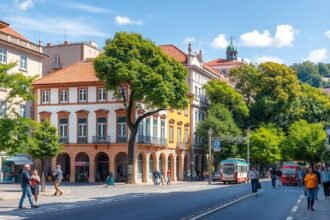 Séta a Dr. Alfredo de Sousa sugárúton Lamegóban, Portugáliában
