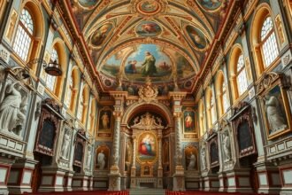 Lamego Desterro templomának barokk belső tere aranyozott oltárokkal.