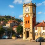 A Lamego óratornyszerkezet és a város környezete.