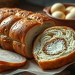 Friss Bôla de Lamego töltött kenyér és sonkák egy tálon