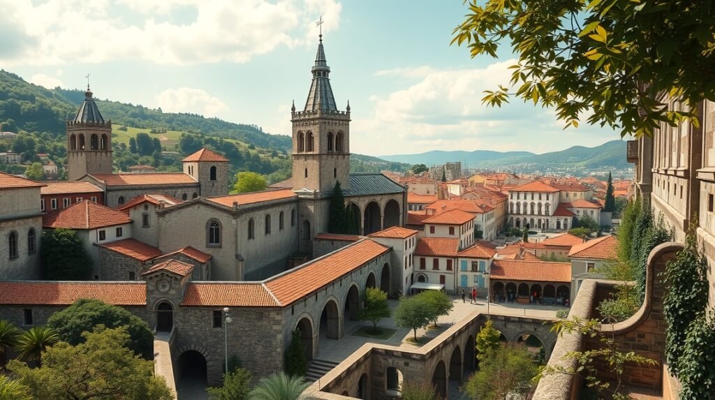 Lamego középkori katedrálisa és város látképe.