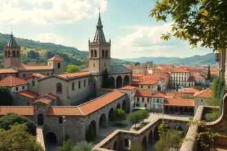 Lamego középkori katedrálisa és város látképe.