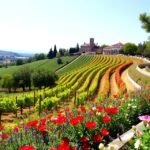 Lamego szőlőültetvény és virágos táj