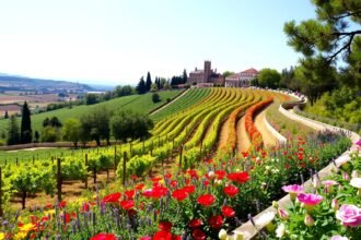 Lamego szőlőültetvény és virágos táj