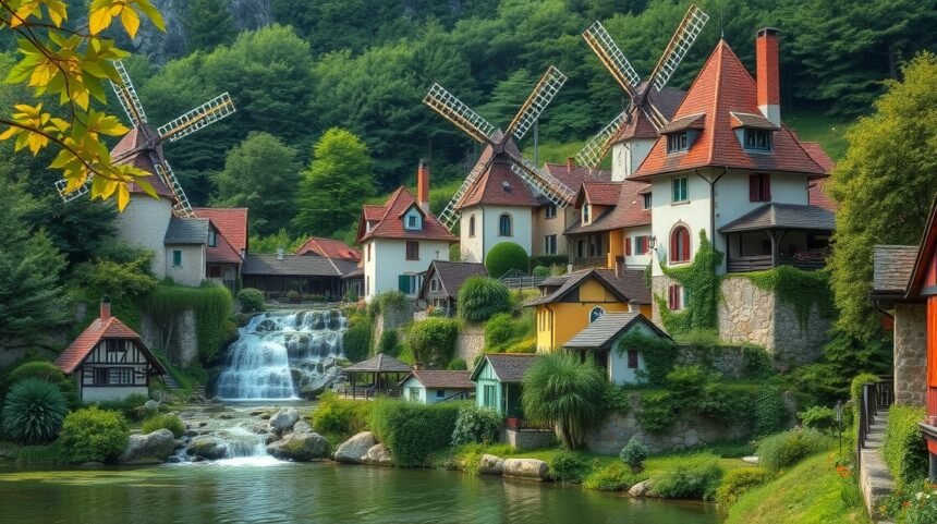 Rastoke vízi malmai és festői házai Slunj közelében Horvátországban.