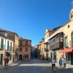 Középkori utcák Castelo Branco városában Portugáliában.