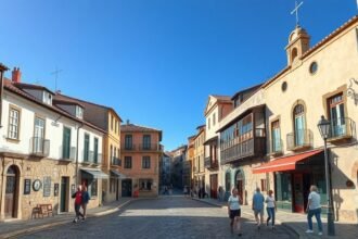 Középkori utcák Castelo Branco városában Portugáliában.