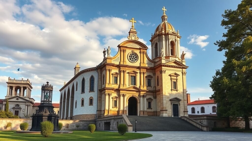 A Misericórdia templom Castelo Branco városában, gyönyörű építészeti részletekkel.