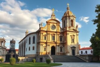 A Misericórdia templom Castelo Branco városában, gyönyörű építészeti részletekkel.