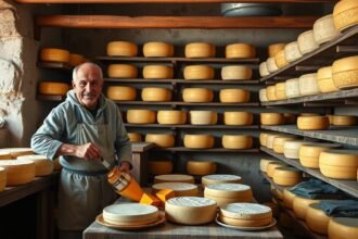 Helyi sajt készítése Castelo Branco tradicionális sajtkészítő műhelyében.
