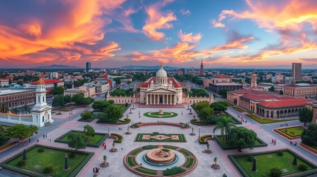 A Macroplaza, Monterrey lenyűgöző főtere színes égbolttal
