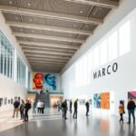 A Kortárs Művészeti Múzeum belső tere, látogatók kortárs művészeti kiállításon.