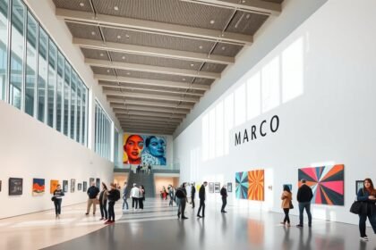 A Kortárs Művészeti Múzeum belső tere, látogatók kortárs művészeti kiállításon.