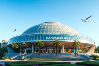 A Planetárium Alfa épülete Monterreyben, Mexikóban, napfényben.